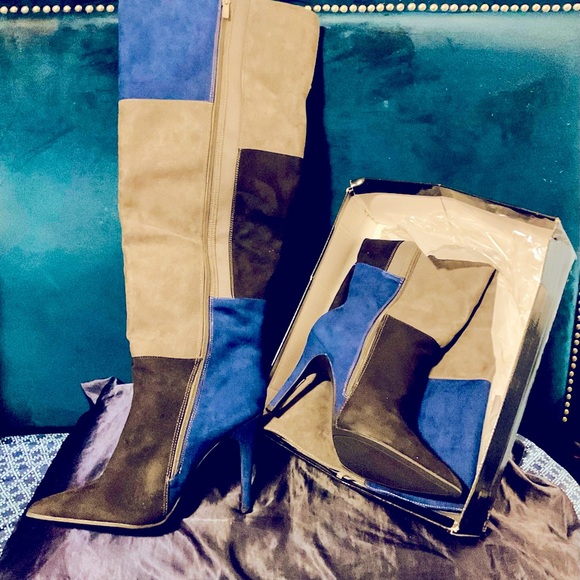 Ashley Stewart patchwork blue boots - Picture 2 of 2